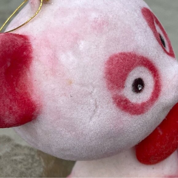 Vintage Blow Mold Flocked Red & White Panda Bear Ornaments Set of 2 - Picture 7 of 15